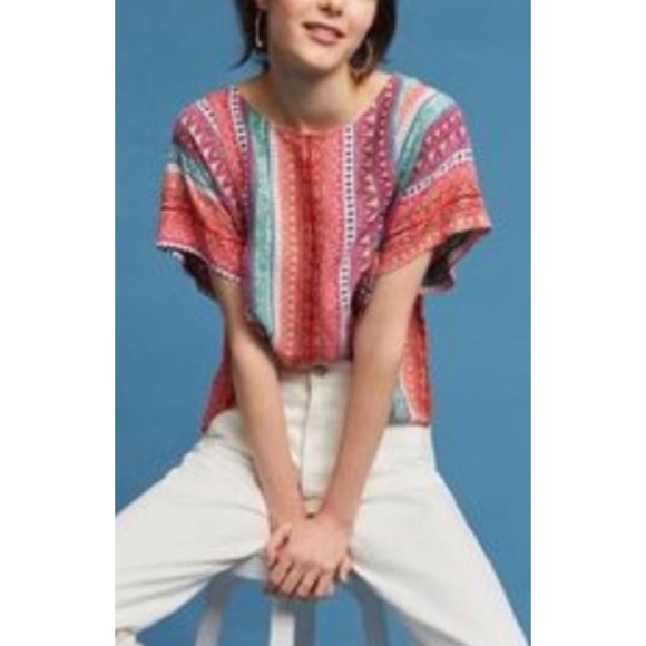 Anthropologie Tops - Bright Boho Flowy Crop Blouse, Maeve for Anthro, M